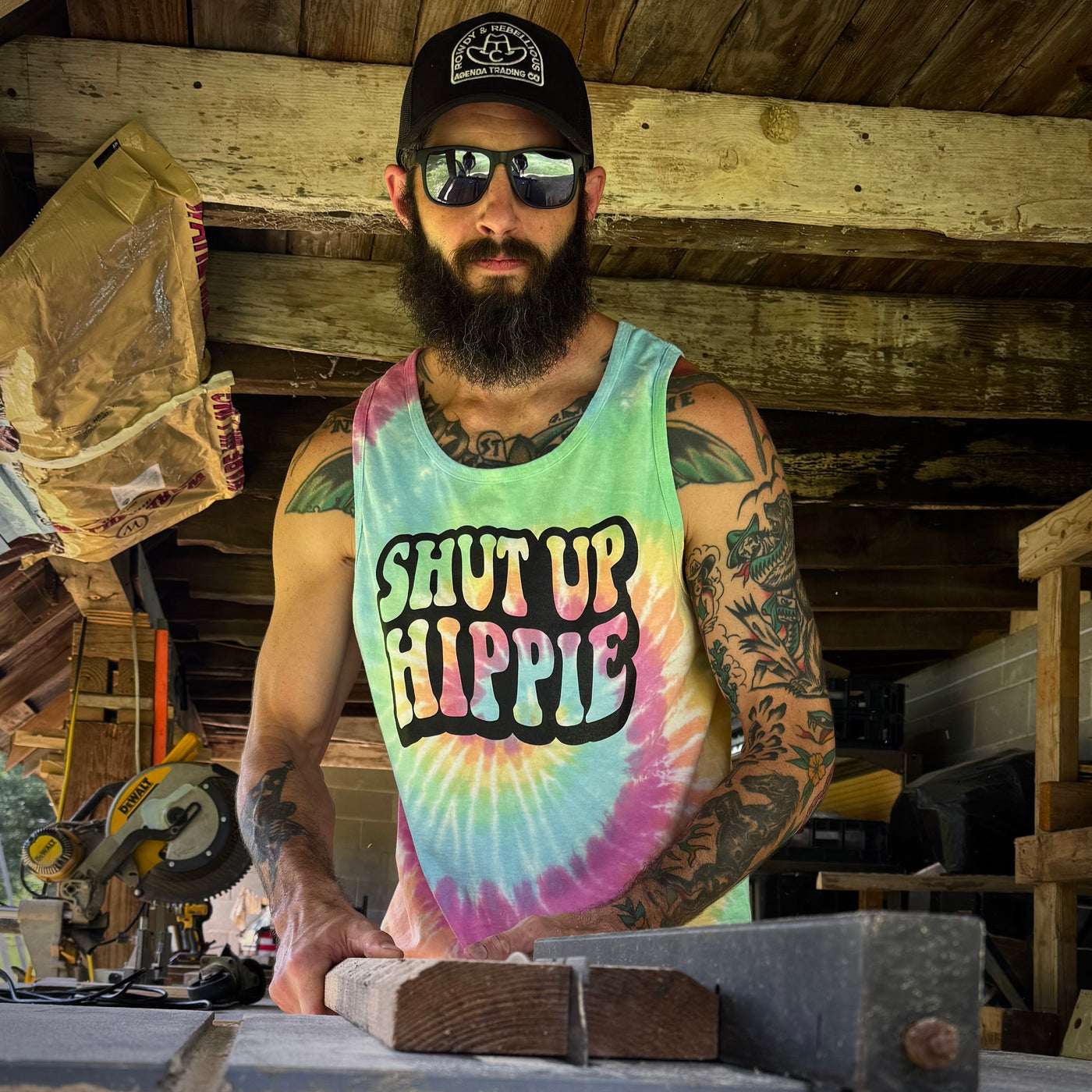 Shut Up Hippie tie-dye tank top