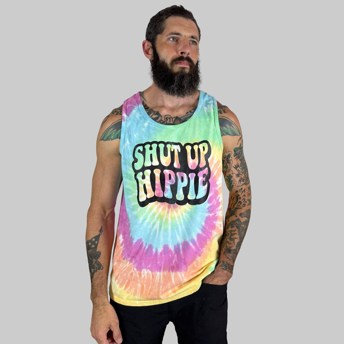 Shut Up Hippie tie-dye tank top - Agenda Trading Company
